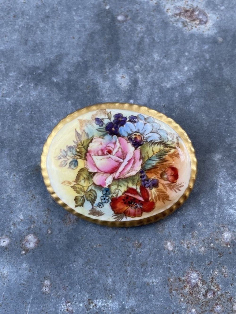 Aynsley floral Fine Bone China 'Cabbage Rose' Brooch signed J.A. Bailey